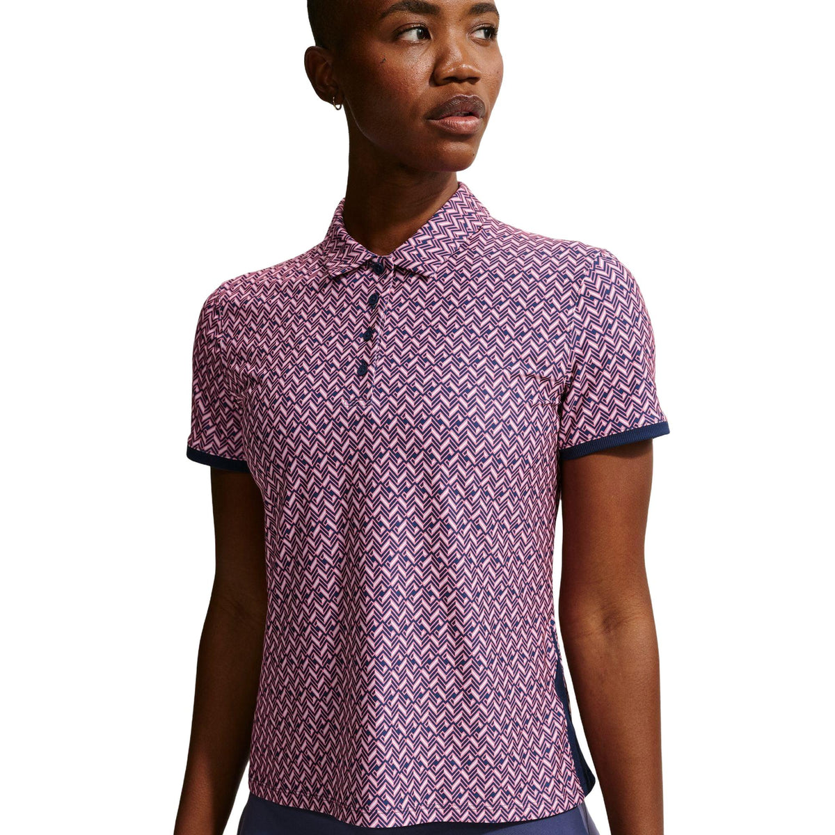 Nike Victory Women's Dri-FIT Printed Short-Sleeve Golf Polo - Midnight Navy / white