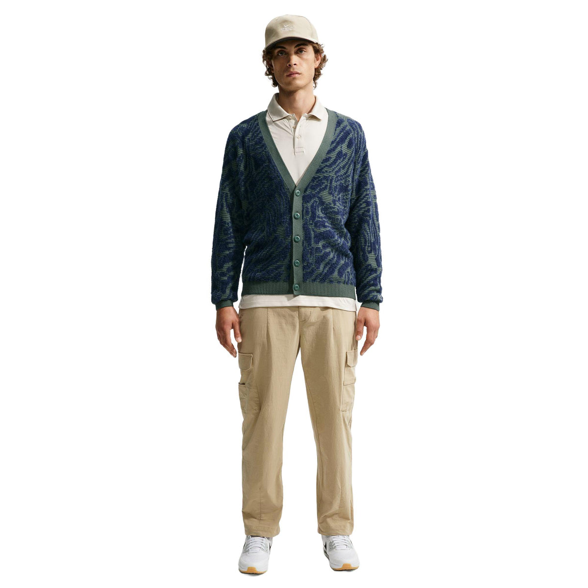 Nike Fairway Fresh Men's Loose Golf Cardigan - Camo Green / College Navy