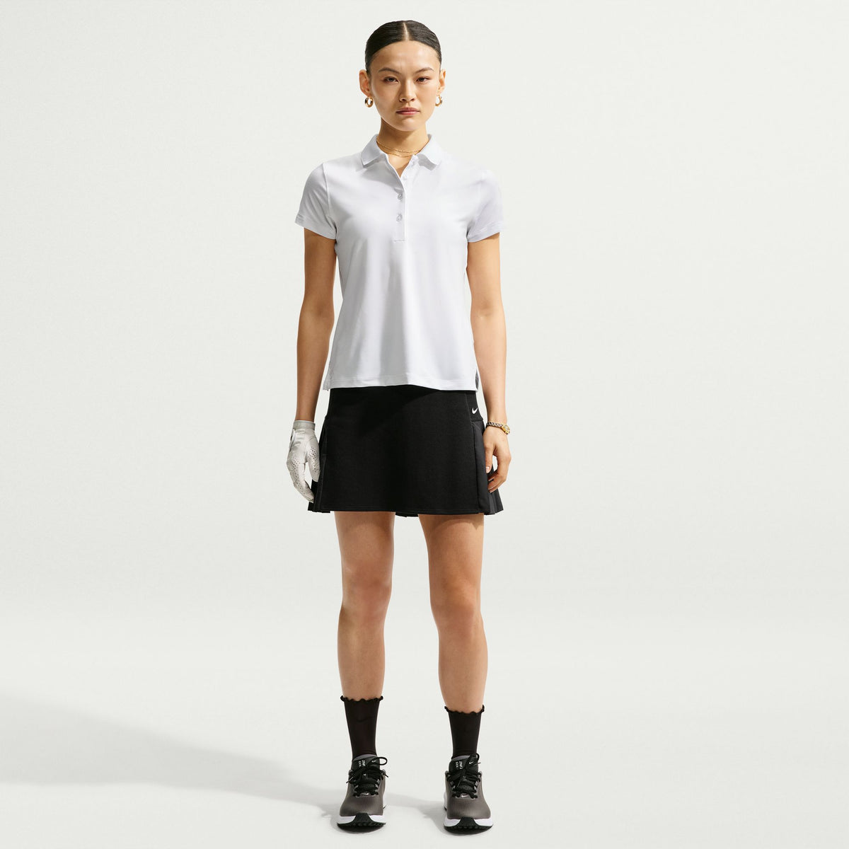 Nike Golf Club Women's Dri-FIT UV Short-Sleeve Golf Polo - White / Black