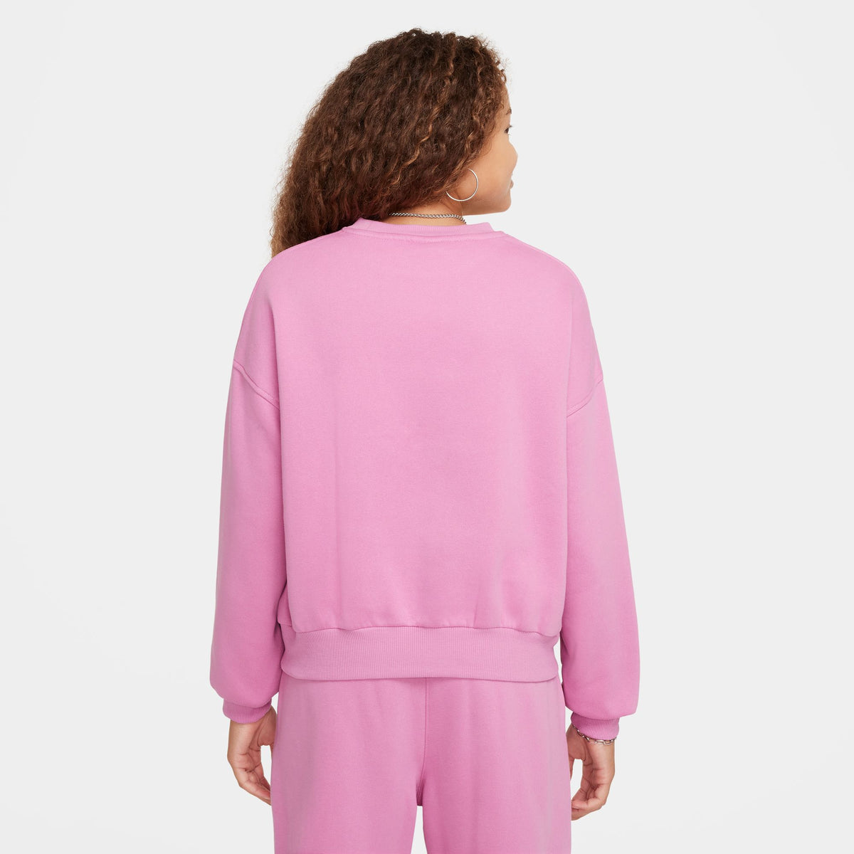 Nike Sportswear Club Fleece Girls' Boxy Crew-Neck Sweatshirt - Magic Flamingo / White
