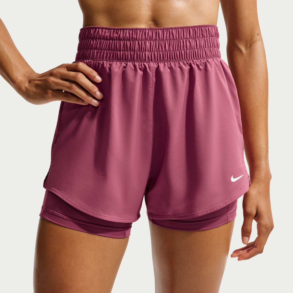 Nike One Women's Dri-FIT High-Waisted 3" 2-in-1 Shorts - Pink Smoke / White