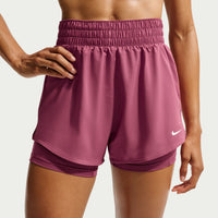 Nike One Women's Dri-FIT High-Waisted 3" 2-in-1 Shorts - Pink Smoke / White