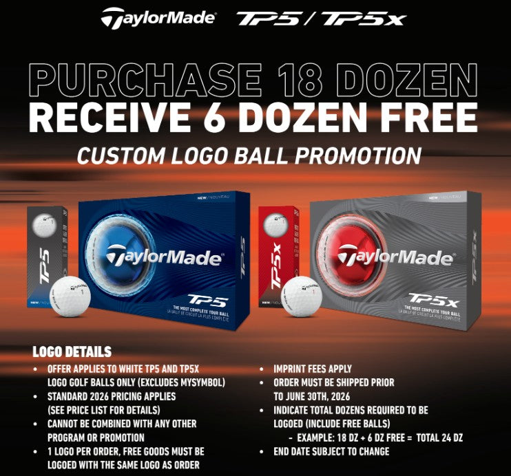 Custom Logo TaylorMade TP5x Golf Ball Promotion - Buy 18 Dozen Get 6 Dozen Free
